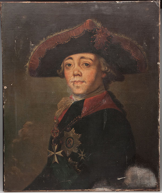 'Portrait of Czar Paul I' after Levitsky or Schukin, $9,775. Jeffrey S. Evans image.