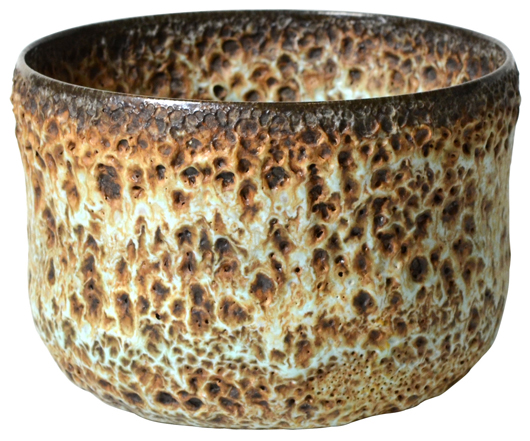 This early and rare earthenware bowl from Gertrude and Otto Natzler is being offered for $3,000 to $5,000. Clars Auction Gallery image.