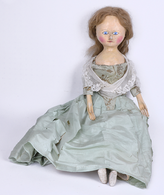George III wooden doll, English, circa 1790-1820, est. £3,500-£5,500. Chiswick Auctions image.