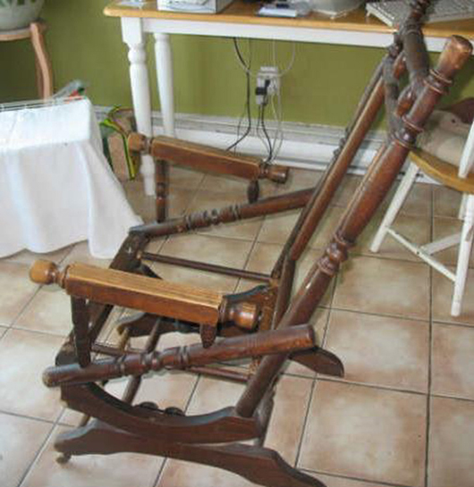 Sadly this factory-made late 19th century platform rocker was not made by Hunzinger, as the buyer had been assured by the seller.