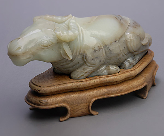 Large jade model of a water buffalo. Estimate: $8,000-$12,000. Michaan’s Auctions image.