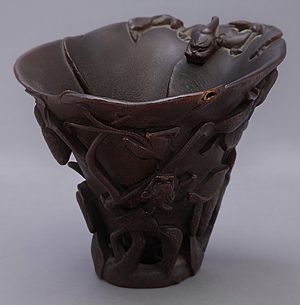 Rhinoceros horn magnolia-form libation cup, 17th-18th century. Estimate: $20,000-$30,000. Michaan’s Auctions image.