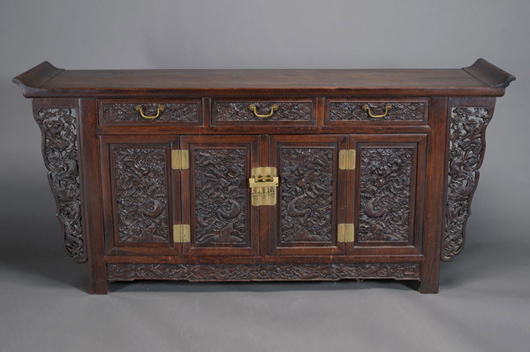 Large Ming-style rosewood altar coffer, circa 1900. Estimate: $20,000-$30,000. Michaan’s Auctions image.