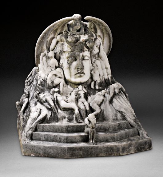 Outdoor sculpture, carved marble, Harvard, Mass., late 19th/early 20th century. Estimate: $6,000-$8,000. Skinner Inc. image.