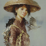 'Young Woman with Junk Boat' by Lee Man Fong (Indonesian 1913-1988), oil on canvas, topped the day's bidding at $9,440. Michaan's Auctions image.