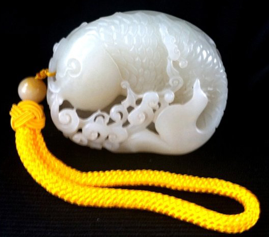 Chinese white jade figure in the form of a carp. Ravenswick image.