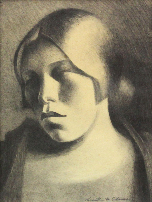 This charcoal drawing by Taos artist Kenneth Miller Adams (1897-1966) titled ‘Portrait of a Young Woman,’ more than tripled its high estimate, achieving $7,110. Clars Auction Gallery Image.