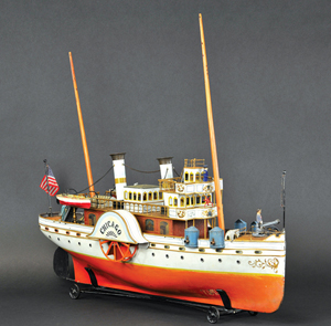 The auction’s top lot: Marklin Paddle Wheeler Chicago, 31 inches, circa 1900-1902, $264,500. Bertoia Auctions image.