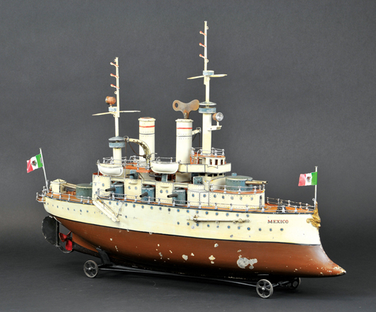 Marklin Battleship Mexico, Series II, 30 inches, $126,500. Bertoia Auctions image.