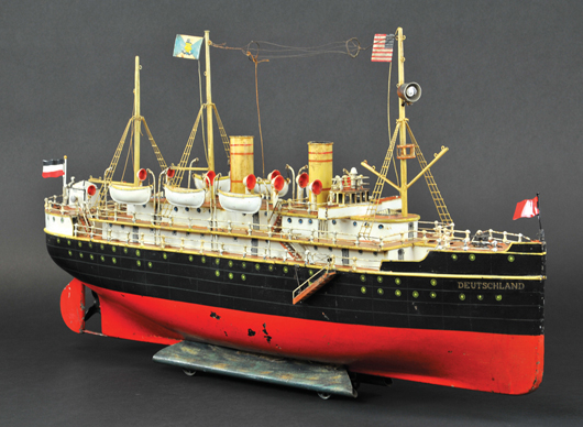 Marklin Deutschland ocean liner, 28 inches, circa 1909-1915, $149,500. Bertoia Auctions image.