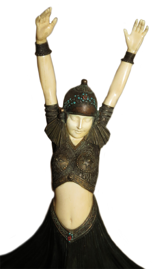 Chiparus 'Hindu Dancer,' patinated and enameled bronze and ivory on marble base, 23 1/4 inches high. Carstens Galleries image.