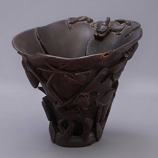 Rhinoceros horn magnolia-form libation cup. Sold for $59,000. Michaan’s Auctions image.