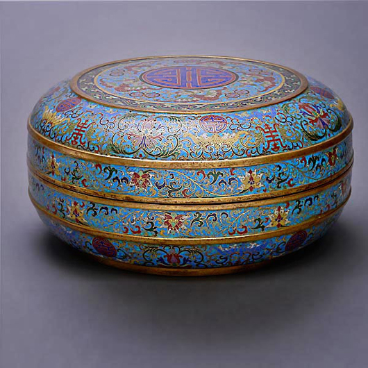 Cloisonné enameled box and cover. Sold for $36,580. Michaan’s Auctions image.