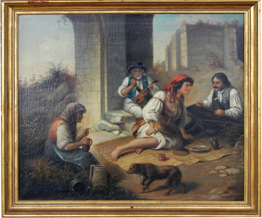 A. (Andreas) Marko, oil on canvas, landscape with gypsies, signed and dated 1870. Est. $4,000-$8,000. Stephenson’s Auctioneers image.