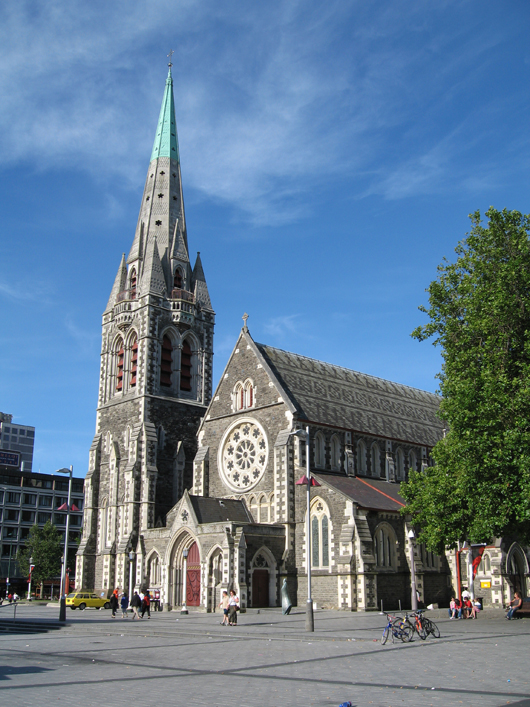 Christ Church, Cathedral Square, Christchurch, before the earthquake struck on Feb. 22, 2011. Photograph by Greg O'Beirne. This file is licensed under the Creative Commons Attribution-Share Alike 3.0 Unported license.