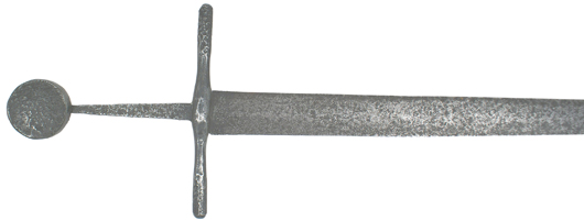 Mid-European 14th or 15th century round pommel and round bar type crossguard. Price realized: $1,763. Mohawk Arms Inc. image.