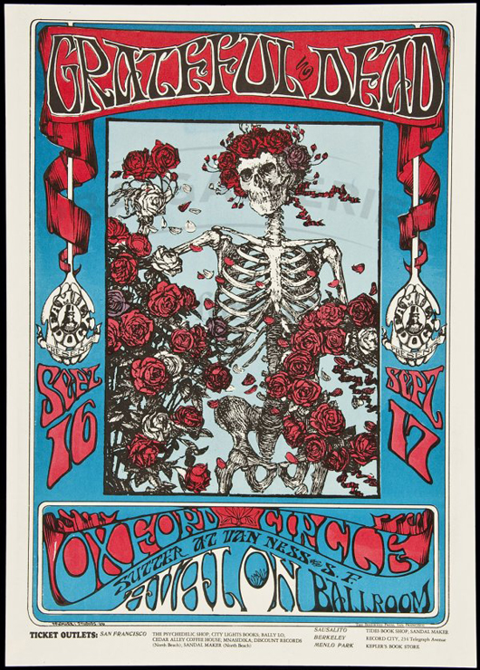 Grateful Dead concert poster, Avalon Ballroom, San Francisco, 1966. Art by Stanley Mouse and Alton Kelley. Image courtesy of LiveAuctioneers.com Archive and PBA Galleries.