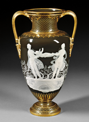 Minton's Marc-Louis Solon decorated pate-sur-pate vase, England, late 19th century. Estimate: $20,000-30,000. Skinner Inc. image.
