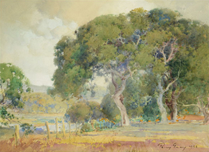 Percy Gray (American 1869-1952), 'Majestic Oaks with Poppies, 1923, watercolor on paper laid to board. Estimate: $15,000-$25,000. Michaan's Auctions image.
