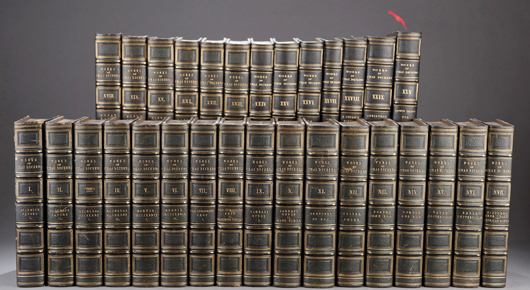 Works of Charles Dickens, 30 volumes, Library Edition, Publ. Chapman and Hall, London, 1861-63. Sold by Quinn’s Auction Galleries on Dec. 6, 2012 for $70,800. Waverly Rare Books image.