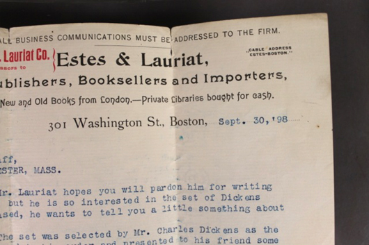 Part of letterhead from Sept. 30, 1898 letter of provenance. Waverly Rare Books image.