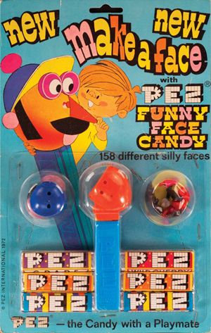 1970s MakeAFace PEZ dispenser, mint on card. Image courtesy of LiveAuctioneers.com Archive and Profiles in History.
