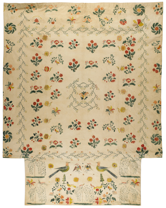 American stenciled cotton bed cover, circa 1820. Pook & Pook Inc. image.