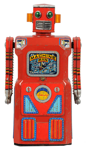 Masudaya Machine Man battery-operated robot, $45,600. Morphy Auctions image.