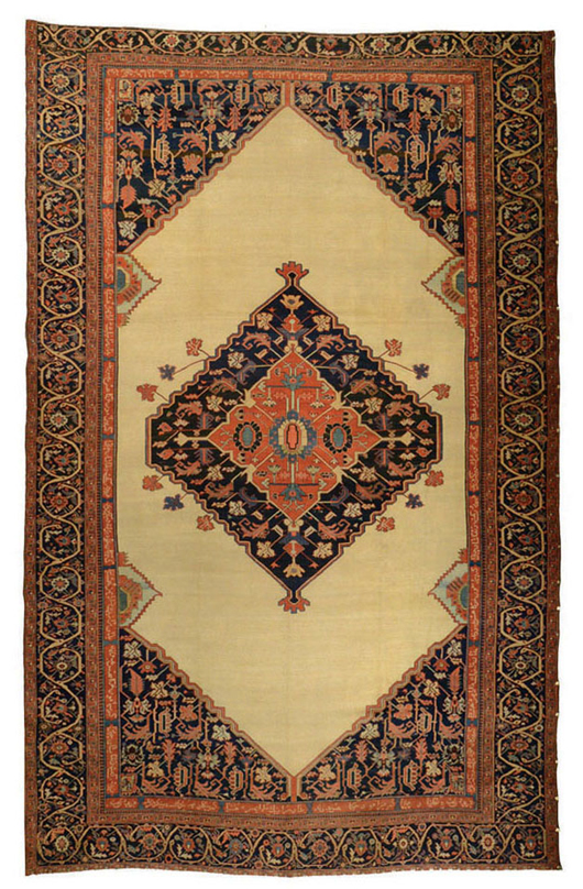 Serapi carpet, 18 feet 10 inches x 12 feet 1 inch. Estimate: $18,000-$25,000.  Grogan and Co. Fine Art Auctioneers.  