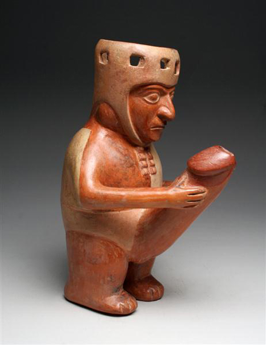 Humorous Moche erotic drinking vessel, North Coast Peru, circa 400 CE.  Estimate $12,000-$15,000. Antiquities Saleroom image.
