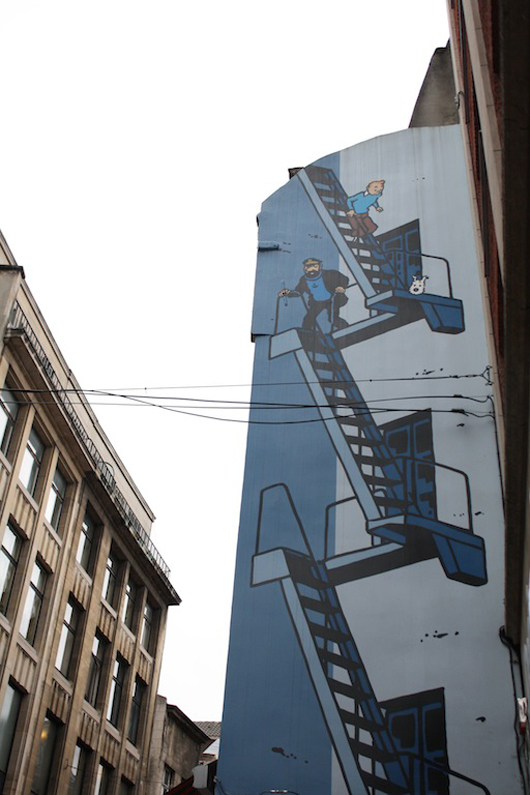 TinTin mural, comic strip by Hergé, Brussels, Belgium. Photo by Kelsey Savage.