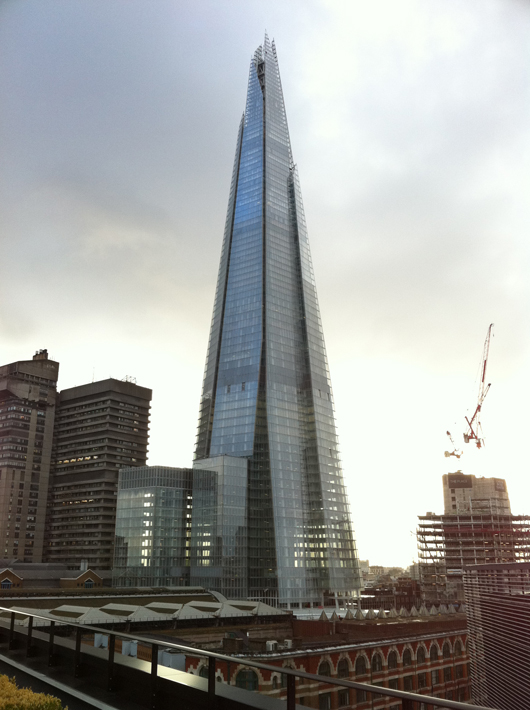 The Shard under construction but topped out, May 2012. Image by Bjmullan. This file is licensed under the Creative Commons Attribution-Share Alike 3.0 Unported license.