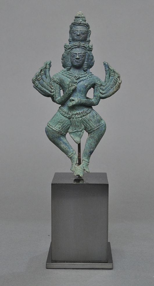 Khmer bronze five-headed and multiarmed deity. Zanaba Auctions image.
