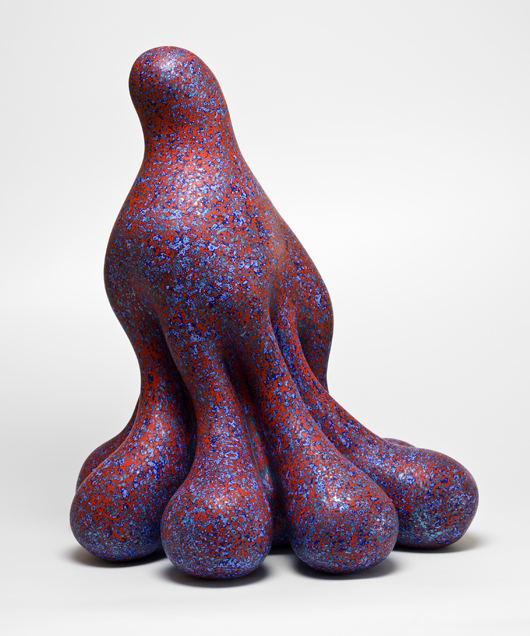 Shaped like an amorphous alien, this signature work from the current exhibition, titled ‘Balls Congo 2003,’ has the finely speckled surface characteristic of Ken Price’s later work. Courtesy LACMA; photo Fredrik Nilsen.