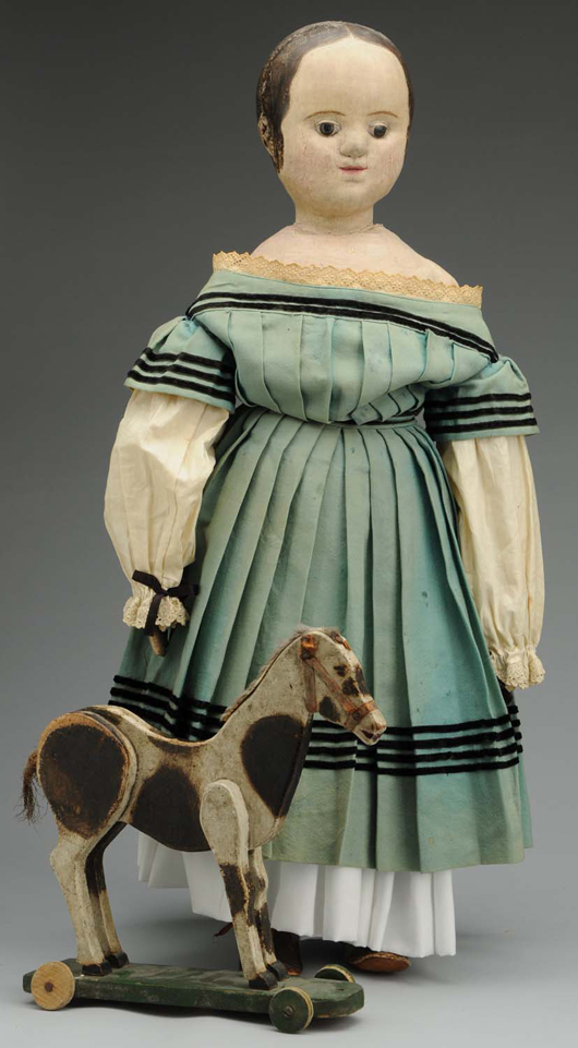 Izannah Walker cloth doll, 24 inches, $9,600. Morphy Auctions image.