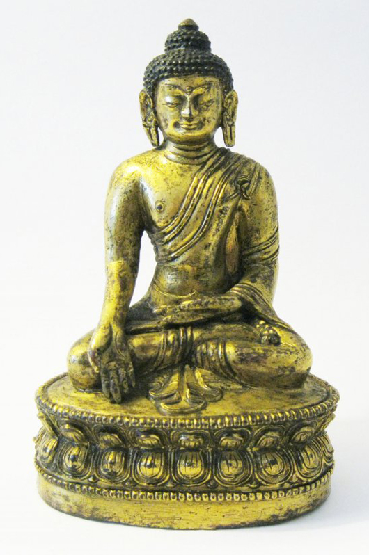 Gilt bronze figure of the Medicine Buddha, 18th century. Est. $8,000-$10,000. Imperial Auctioneers image.