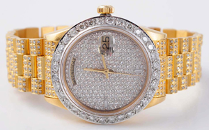 An example of the fine jewelry items sourced from the Pennsylvania Treasury’s Bureau of Unclaimed Property is this 18K yellow gold and diamond men’s Rolex watch. Estimate: $6,000-$10,000. Morphy Auctions image.