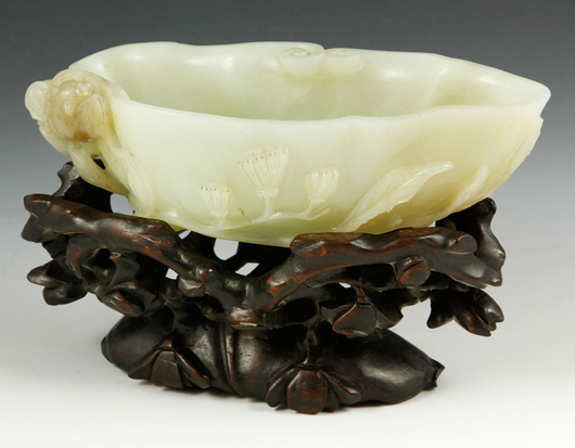 Chinese jade brush washer carved in the form of a lotus flower. Kaminski Auctions image.