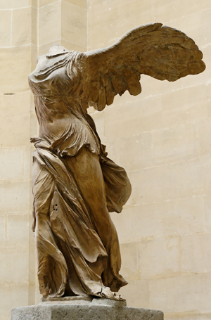 'Winged Nike of Samothrace,' parian marble, found in Samothrace in 1863. Image by Marie-Lan Nyguyen, courtesy Wikimedia Commons.