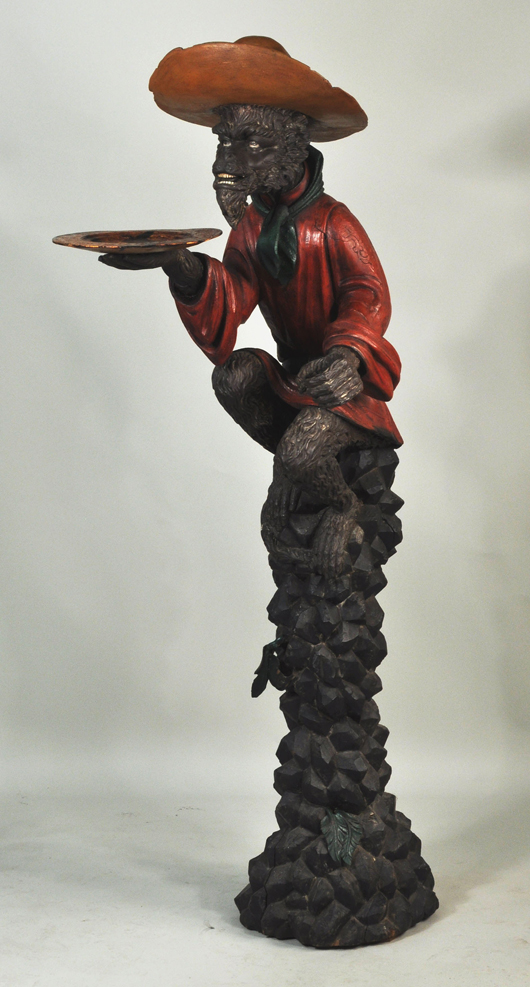 Venetian carved polychrome monkey sculpture: $2,583. Woodbury Auction image.