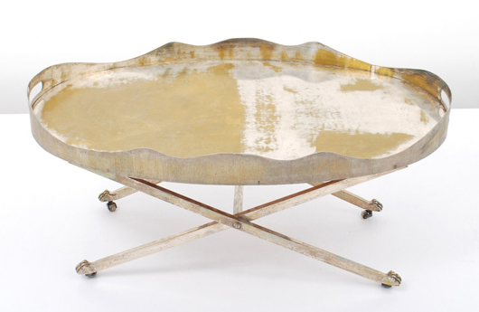 Maria Pergay (French, b. 1931-) silver-plated brass and wood tea table, circa 1960. Auctioned for $19,200. Palm Beach Modern Auctions image.