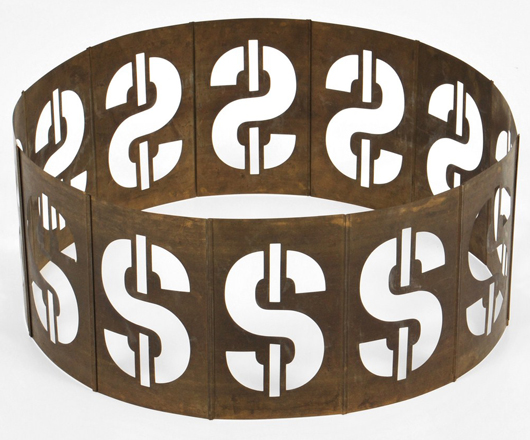 The top-selling item: Andy Warhol (American, 1928-1987) ‘Dollar Sign’ metal sculpture, American, 1981, artist-signed and dated, a gift from Warhol to Steve Rubell. Auctioned for $52,800. Image supplied by Palm Beach Modern Auctions.