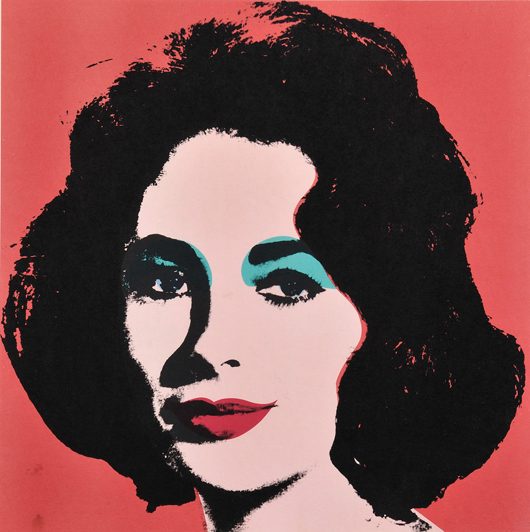Andy Warhol (American, 1928-1987), ‘Liz,’ 1964, edition c. 300, published by Leo Castelli Gallery, New York (Feldman & Schellmann, II.7). Skinner Inc. image.