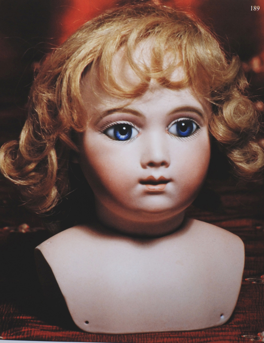 Rare French ‘A.T.’ bisque head and shoulderplate, size 8, by Thullier. Frasher’s Doll Auctions image.