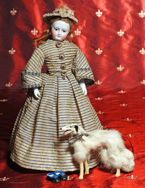Early French fashion doll by Bru Jne et Cie, 14 inches. Frasher’s Doll Auctions image.