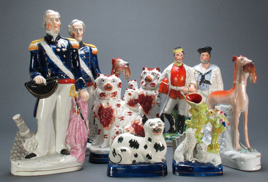 19th century Staffordshire figures. Shelley’s Auction Gallery image.