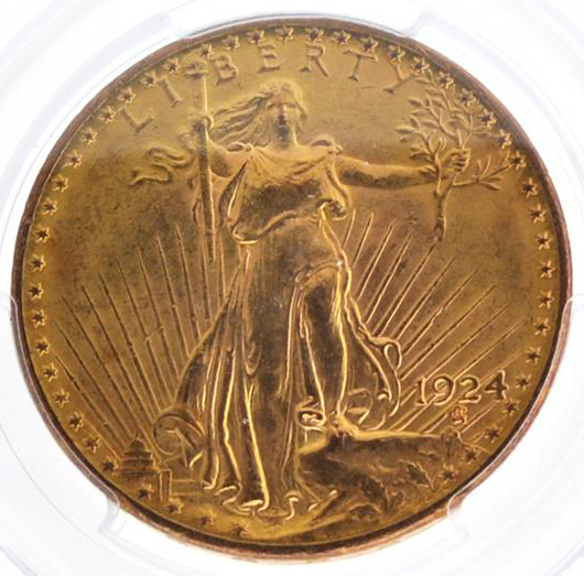1924 $20 U.S Saint-Gaudens gold coin. Government Auction image.