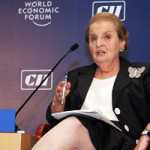 Madeleine Albright, wearing one of her trademark brooches, at the World Economic Forum India Summit 2007. Image courtesy of the World Economic Forum. This file is licensed under the Creative Commons Attribution-Share Alike 2.0 Generic license.