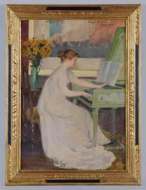 Mary Louise Fairchild (American, 1858-1946), ‘Girl Playing a Harpsichord,’ 1894, oil on canvas, 30 x 21 in, est. $15,000-$20,000. Morphy Auctions image.