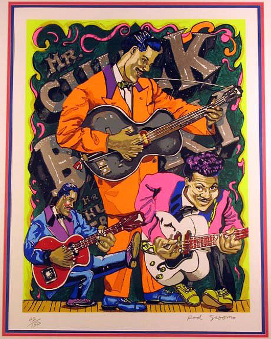 Red Grooms serigraph depicting pioneer rocker Chuck Berry. Image courtesy LiveAuctioneers.com Archive and Witten & Serfer Auctioneers.